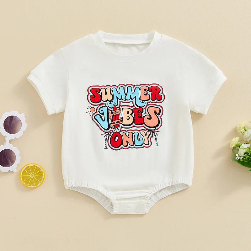 Description Picture 2 of itemBaby Girls Boys Romper Letter Print Short Sleeve Crew Neck Jumpsuits Summer Casual Clothes Infant Bodysuits