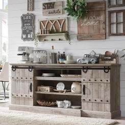 75" Sideboard Buffet Cabinet with Storage Farmhouse TV Stand w/Sliding Barn Door Rustic Long Coffee Bar Large Buffet Table