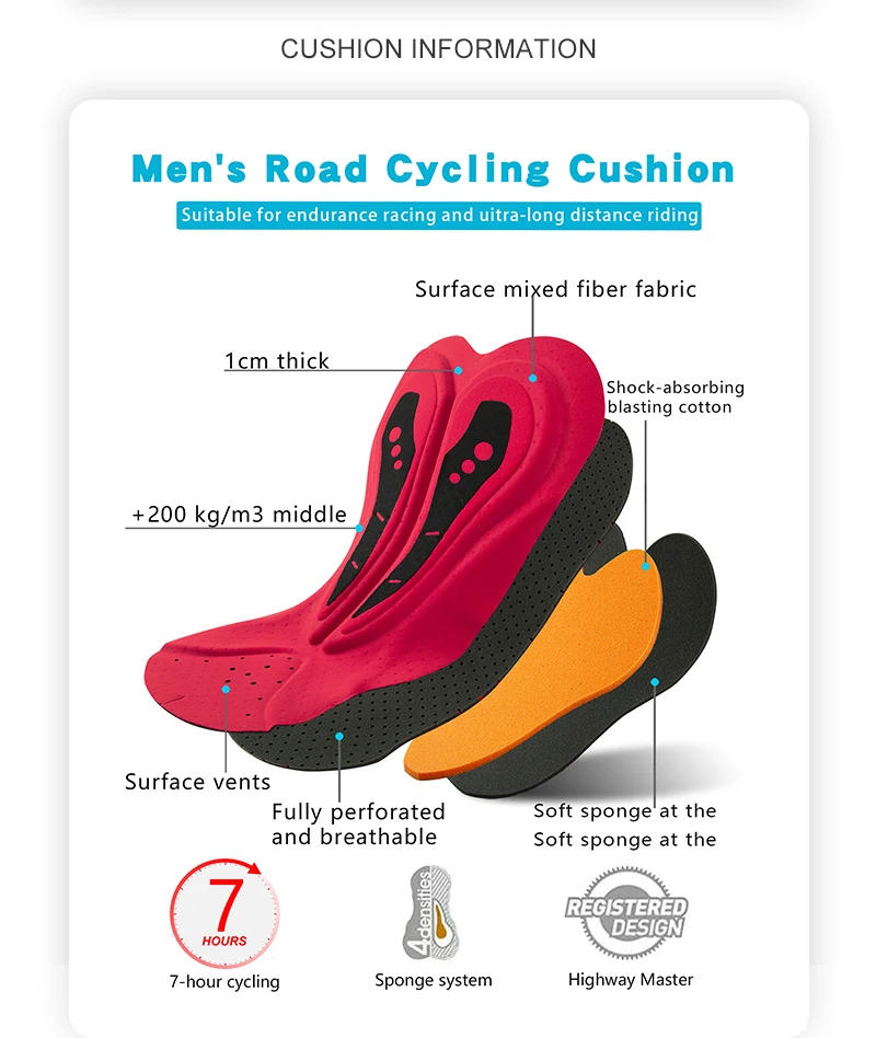 Description Picture 4 of itemNew Mens Cycling Tight Bib Pants Long-distance Cycling Long Pants Quick-drying Elastic Interface® Pro Cushion Spring Autumn