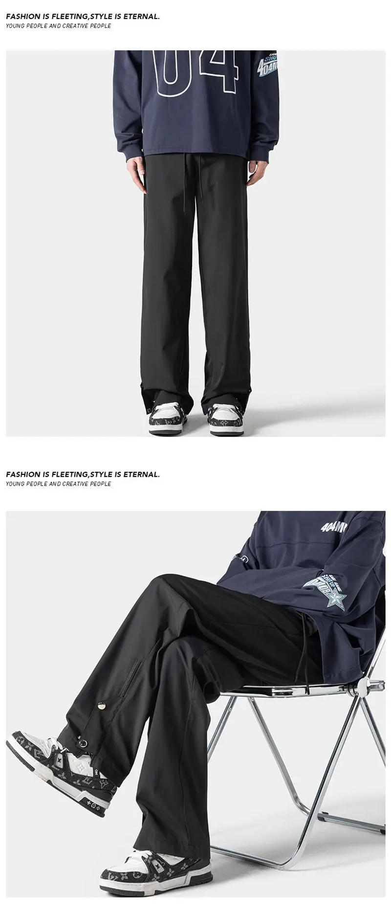 Description Picture 6 of itemFEWQ Spring New Straight Waterproof Rush Men Pants Solid Color 2024 Elastic Waist Solid Color Male Trousers Casual 24X8092