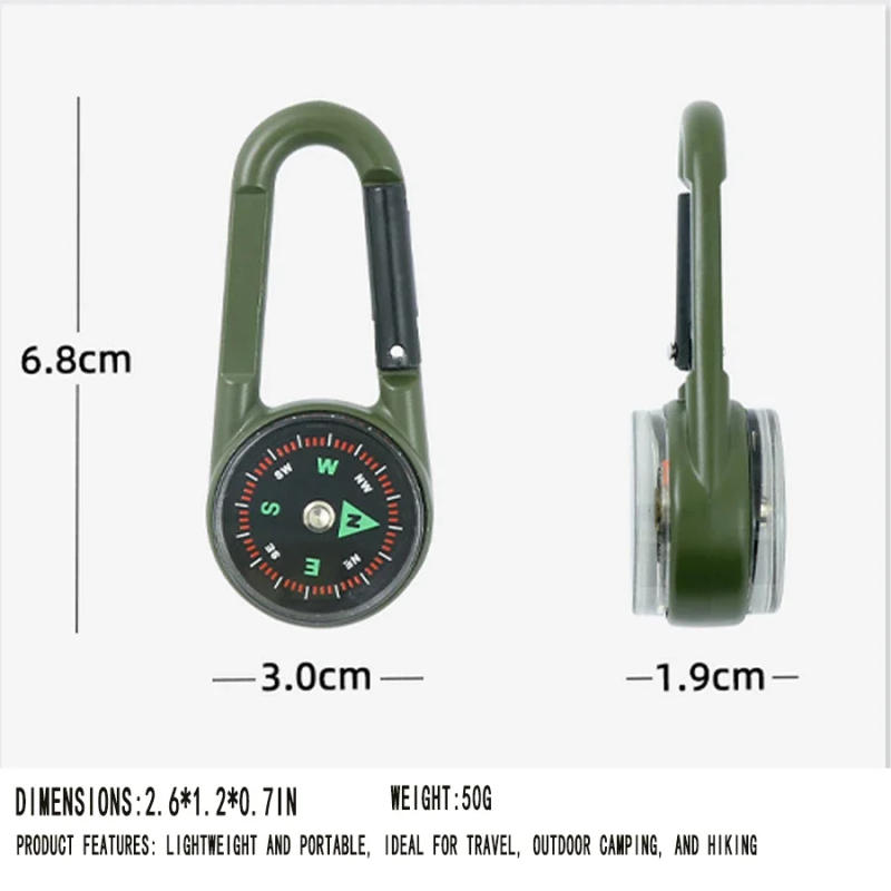 Description Picture 6 of itemCompass Thermometer Carabiner 3 in 1 Mini Compass Carabiner Clip Outdoor Hiking Survival Key Ring Double Sided Metal Compasses