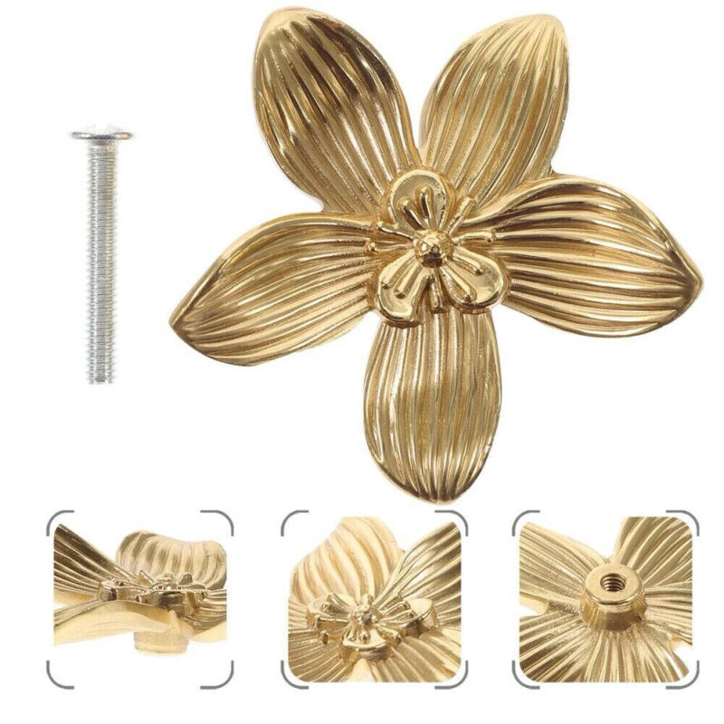 Description Picture 4 of item1pcs Modern Light Luxury Fashion Flower Shape Gold Handle Kitchen Cabinet Handle Drawer Wardrobe Knob Furniture Hardware