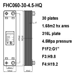 1.68m2 Heat Transfer Areas 30 Plates 316 Stainless Steel Brazed Plate Heat Exchanger with 4.5mpa pressure