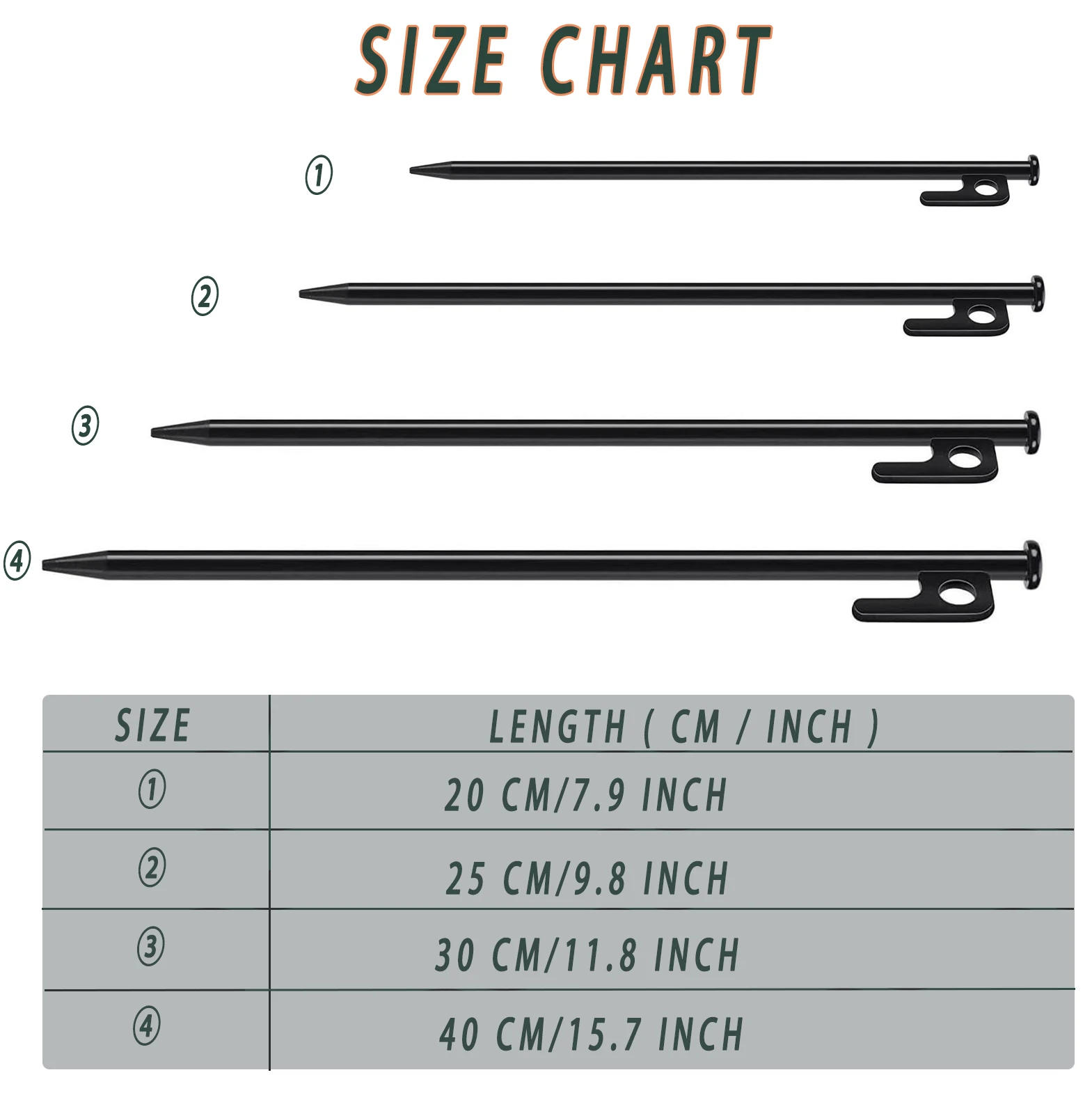 Description Picture 5 of item4 Pcs Tent Stakes Heavy Duty 8/10/12/16 inch Steel Tent Nail Pegs for Camping Unbreakable and Inflexible