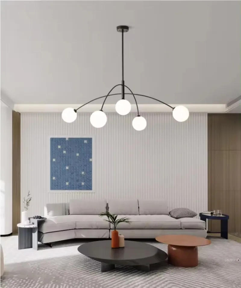 Description Picture 3 of itemModern Metal Chandelier Nordic Minimalist Home Decor Hotel Lobby Dining Room Ceiling Living Room Pendant Lamp Full Set of Lights