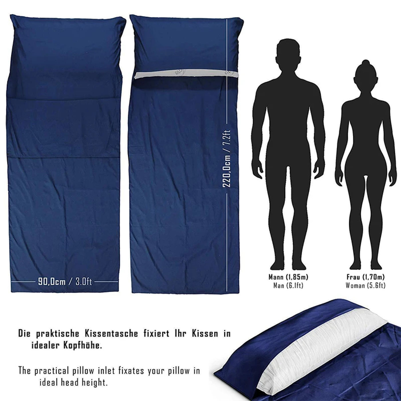 Description Picture 6 of item1pc Sleeping Bag Liner, Silk Soft Sleep Bag Liner with Pillow Pocket Portable Lightweight Camping Travel Sheet for Hotels