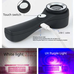60X Portable Magnifying Glass Uv Illuminated Light USB Chargeable  Microscope Reading Jewelry Loupe Pocket Handheld Magnifiers