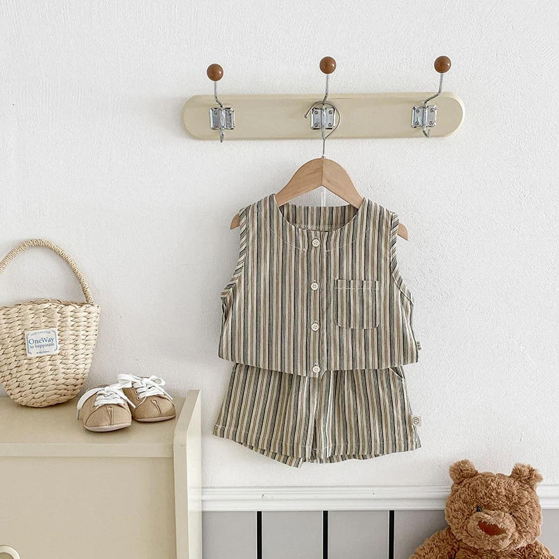 Description Picture 3 of itemBaby Summer Clothes Boys Vest Set 0-3Y Striped Sleeveless Top Shorts Children's Casual 2Pcs Suit Infant T-shirt Toddler Outfit