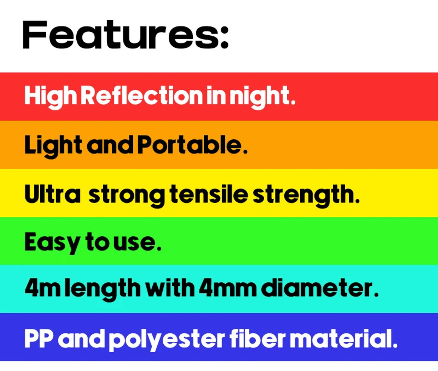 Description Picture 2 of item4M Multi-Function Luminous Tent Rope with Quick Adjustment Buckle,High Reflective Outdoor Tent Rope for Beach/Camping/Dry Cloth