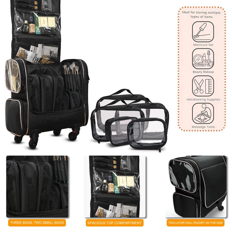 Description Picture 3 of itemTravel Makeup Artist Bag with Wheels Cosmetic Brush Storage Beauty Tool Organizer Rolling Suitcase for Artists