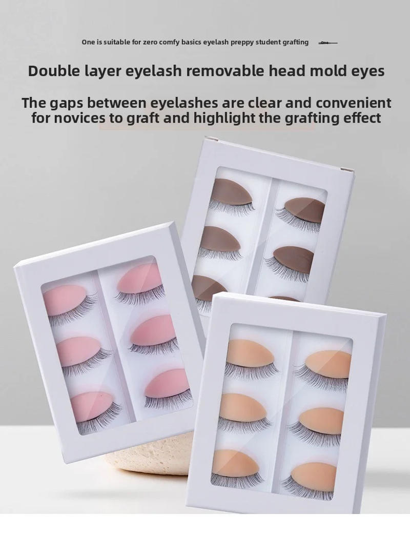 Description Picture 2 of item3 pairs of double-layer eyelash exercises, replaceable eyelid eye mask, silicone detachable eyelash extension display head  mold