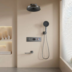 Grey Thermostatic Bathroom Shower Faucet In Wall Black  Bath and Shower Faucet Set  Thermostatic Mixer Bath and Rainfall Shower