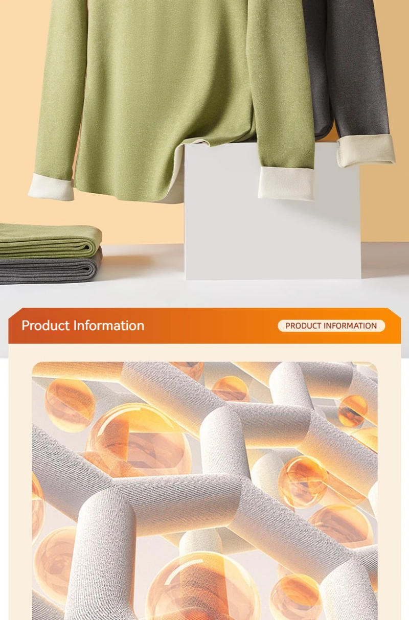 Description Picture 5 of itemNew Thermal Underwear With Plush Thickened Round Neck Solid Color Heating Clothes Autumn Pants Women's Set Women's home clothing