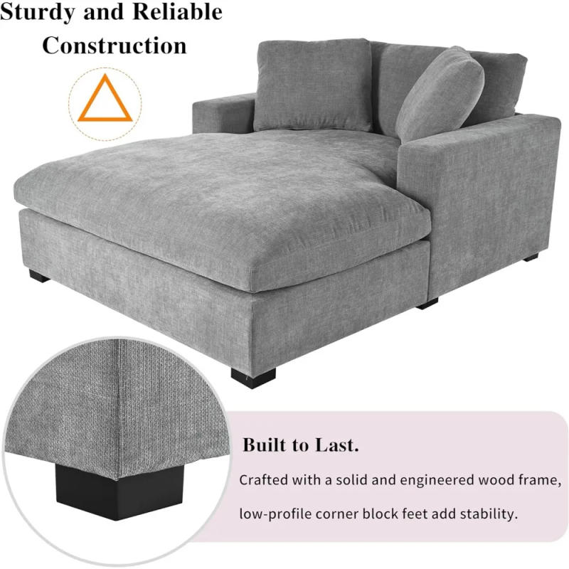 Description Picture 6 of itemOversized Chaise Lounge Chair Indoor, Linen Upholstered Comfy Sofa Couch with Solid Wood Legs, Modern Sleeper Chair Recliner