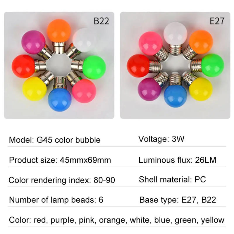 Description Picture 6 of itemSMD 2835 Lamparas Home Decor Colorful Light LED Bulb E27 B22 G45 Lamp