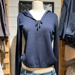 New Navy Hooded Sweaters Woman Autumn Lace-up Long Sleeve Slim Jumpers American Vintage Streetwear Cotton Solid Pullover Y2k Top