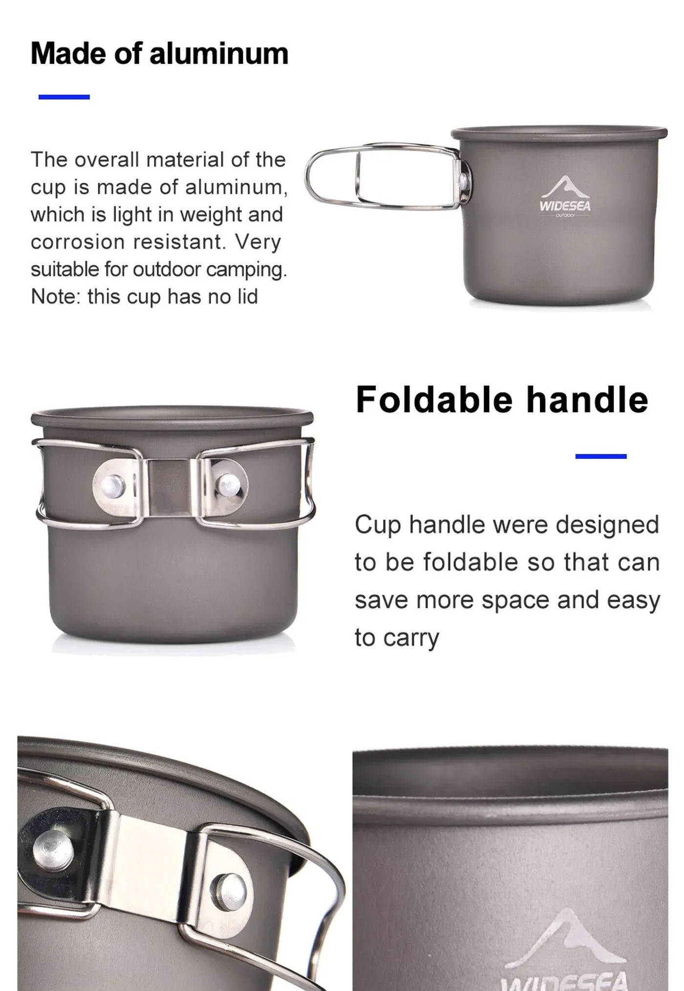 Description Picture 4 of itemWidesea Camping Mug Outdoor Coffee Tea Aluminum Cup Tourism Tableware Picnic Cooking Supplies Equipment Tourist Trekking Hiking