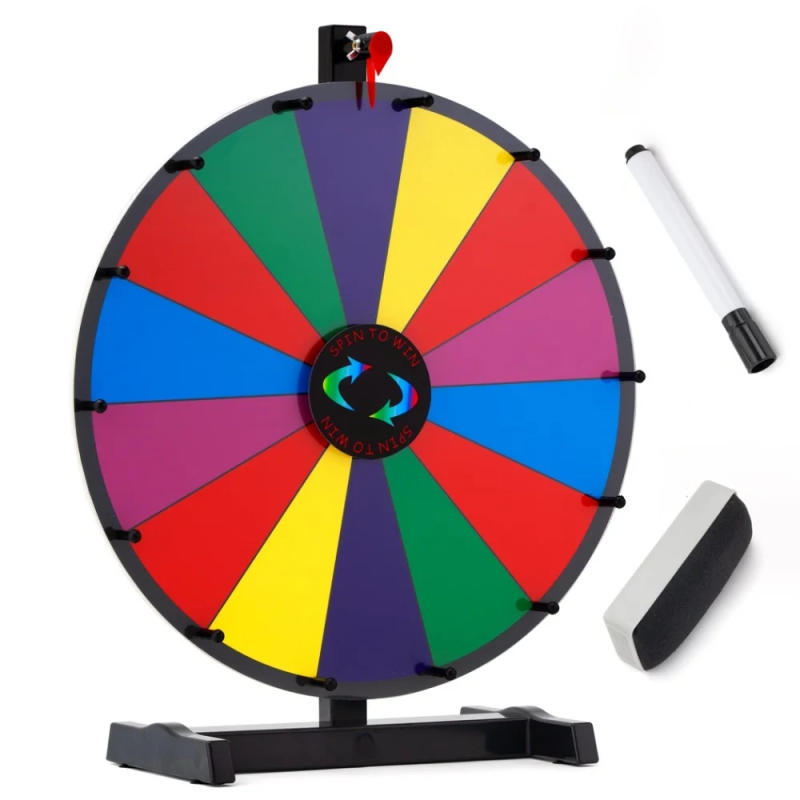 Description Picture 3 of item18’’ Spinning Prize Wheel Customizable Editable Tabletop Roulette Wheel Of Fortune With Marker Eraser Prize Game Spin Wheel