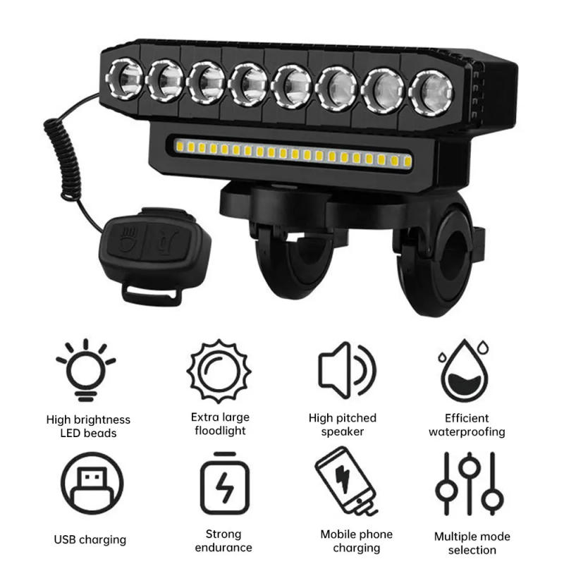 Description Picture 4 of item8 LED Bicycle Front Light USB Rechargeable 110dB Cycling Bike Horn Easy to Install 6 Modes Bicycle Bell Light Cycling Equipment