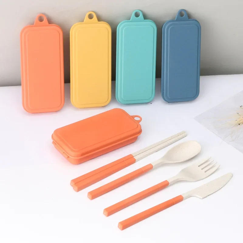 Description Picture 5 of item4Pcs Wheat Straw Dinnerware Set Portable Tableware Knife Fork Spoon Chopsticks Set Travel Cutlery Eco-Friendly Utensil Box