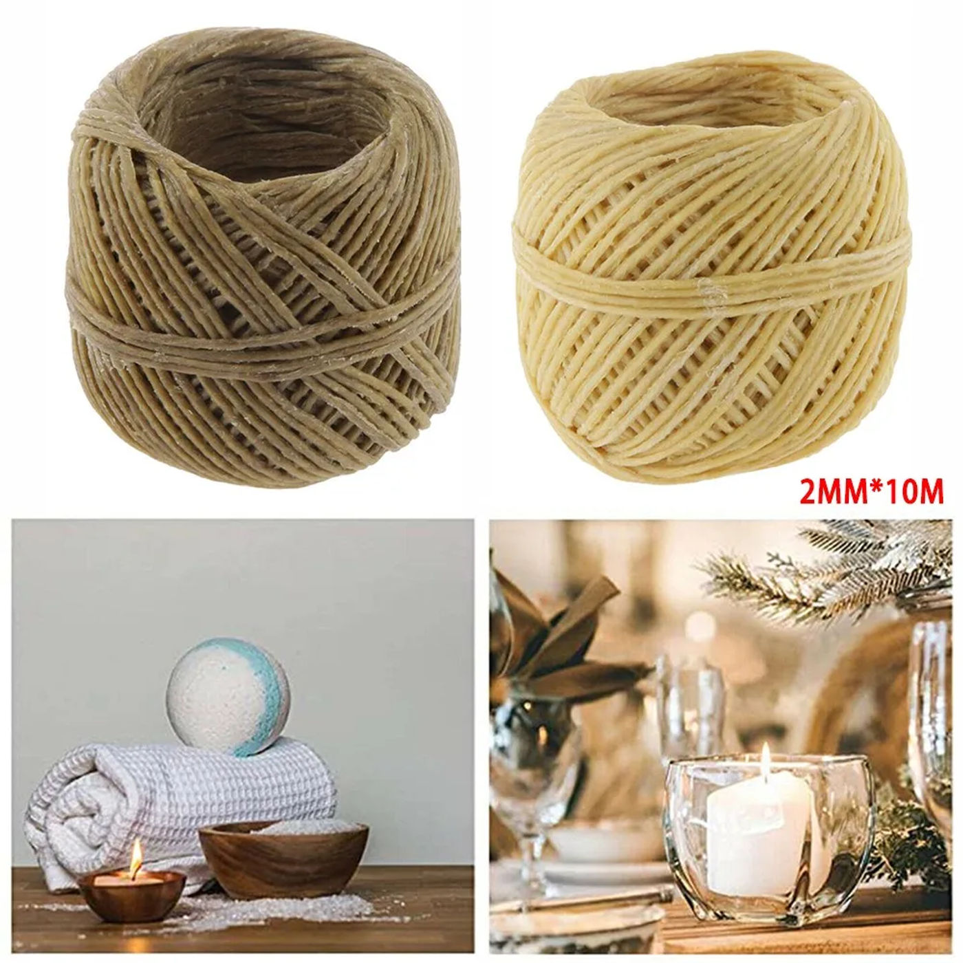 Description Picture 2 of item1 Roll ​Beeswax Wick Organic Hemps Wick 33 FT Well Coated Natural Beeswax For DIY Candle Stick Making Votives Tea Lights