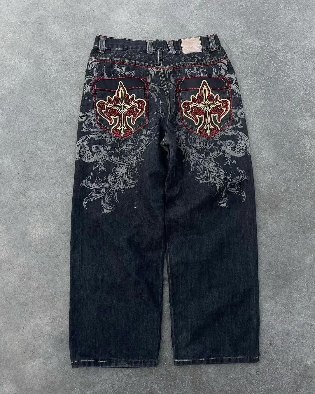 Description Picture 2 of itemHip-hop Gothic Retro Cross Embroidery Fashion Design Baggy High-Waisted Jeans Men's And Women's 2024 New Casual Joker Y2K Pants