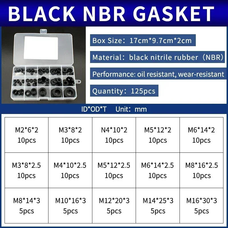 Description Picture 4 of itemFlat gasket boxed nitrile silicone fluorine rubber repair kit sealing valve waterproof combination kit gasket o-ring