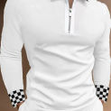 2023 Spring and Autumn Men's Zipper Panel Polo Collar Printed Plaid Loose T-shirt Long Sleeve Polo Shirt Men's