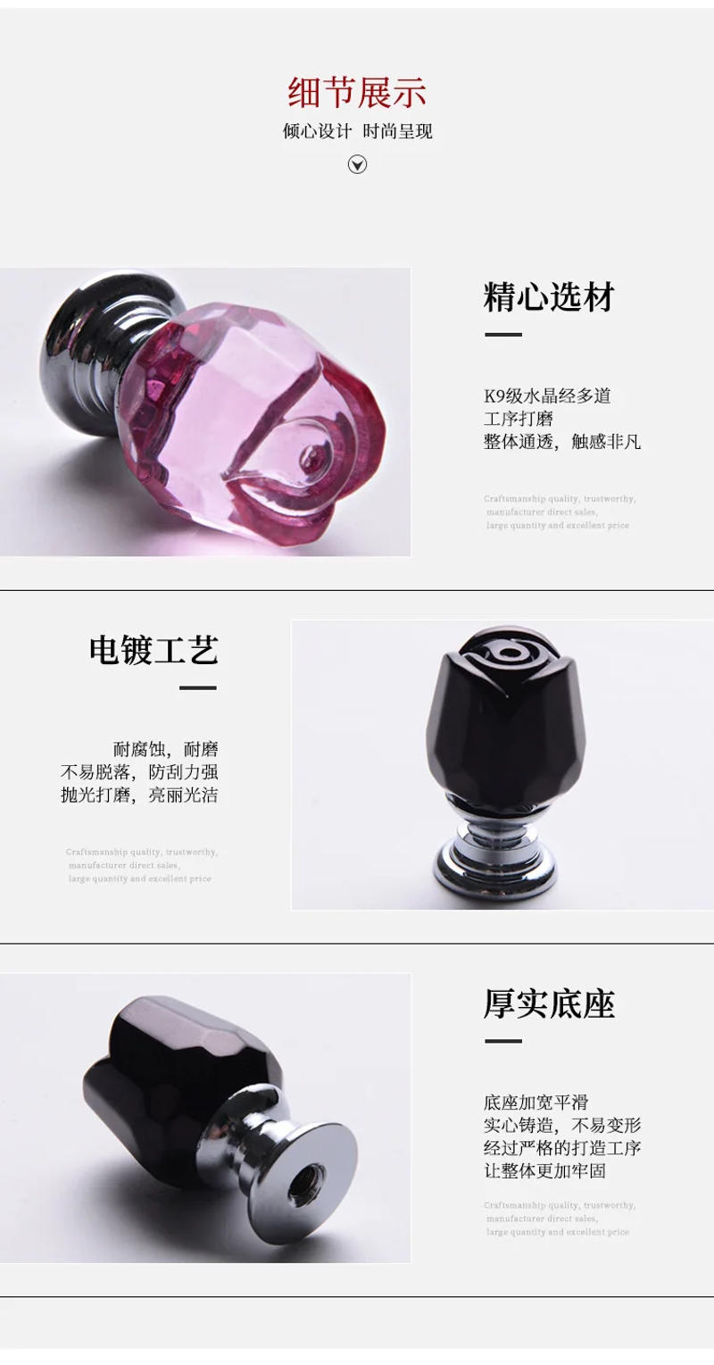 Description Picture 6 of item8 Pcs/Set Door Knobs Pink Rose Crystal Glass Kitchen Cabinet Pulls Drawer Furniture Handle 22MM w/8x20mm 8 x Screws