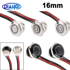 1 pc 16mm Ultra Short Metal Push Button Switch With Wire Momentary Reset With LED Light Flat/High Head 6V 24V Jog Switch