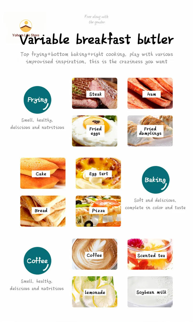 Description Picture 4 of item3 In 1 Breakfast Maker with Frying Pan 9L 12L Double Heating Element Oven Electric Grill Oven Coffee Barbecue Bread Machine