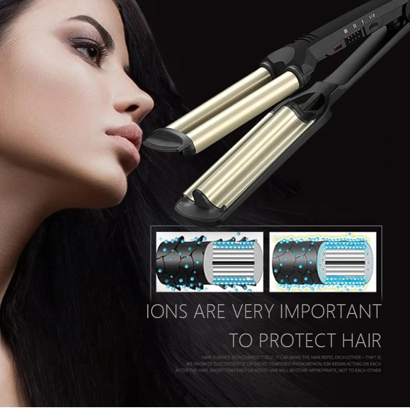 Description Picture 5 of itemProfessional Wave Hair Styler 3 Barrels Big Wave Curling Iron Hair Curlers Crimping Iron Fluffy Waver Salon Styling Tools