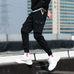 Men's black storm pants men's wide-leg pants loose-fitting n overalls men's parachute pants