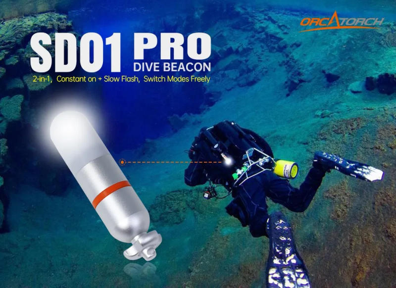Description Picture 2 of itemOrcaTorch SD01 PRO 2/3Pieces Dive Beacon Powerful Scuba Diving Strobe Beacon Dive Mini Glow Tank Underwater Lantern Signal Light