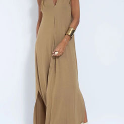 2025 New Solid Color Pullover V-Neck Beach Resort Elegant Long Dress Loose Sleeve Cardigan Casual Two Piece Se t