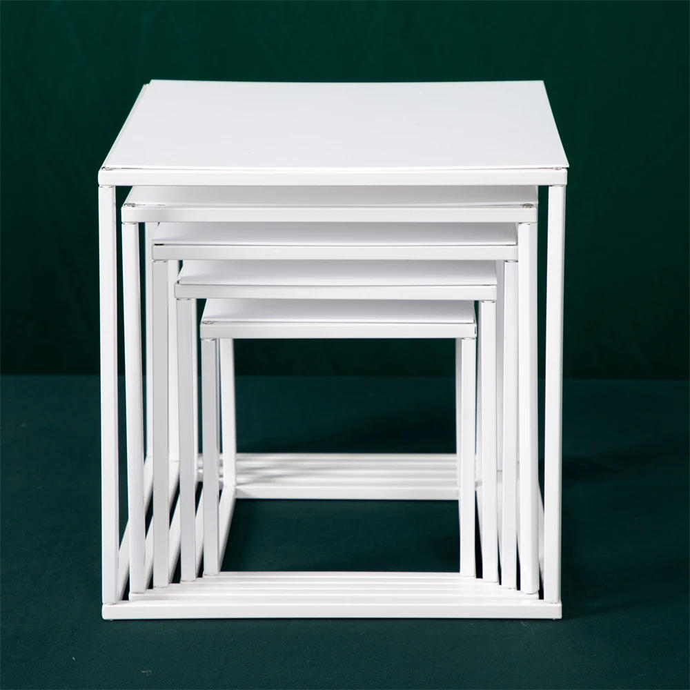 Description Picture 2 of item5pcs/set Cube Wedding Stand Pure White Backdrop Decoration Square Frame Road Lead Metal Iron Flower Stand Cake Table Top Plate