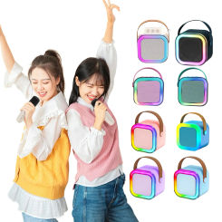Bluetooth 5.3 Karaoke Machine Toy with Wireless Microphone Adjustable LED Lights Mini Speaker for Kids and Adults