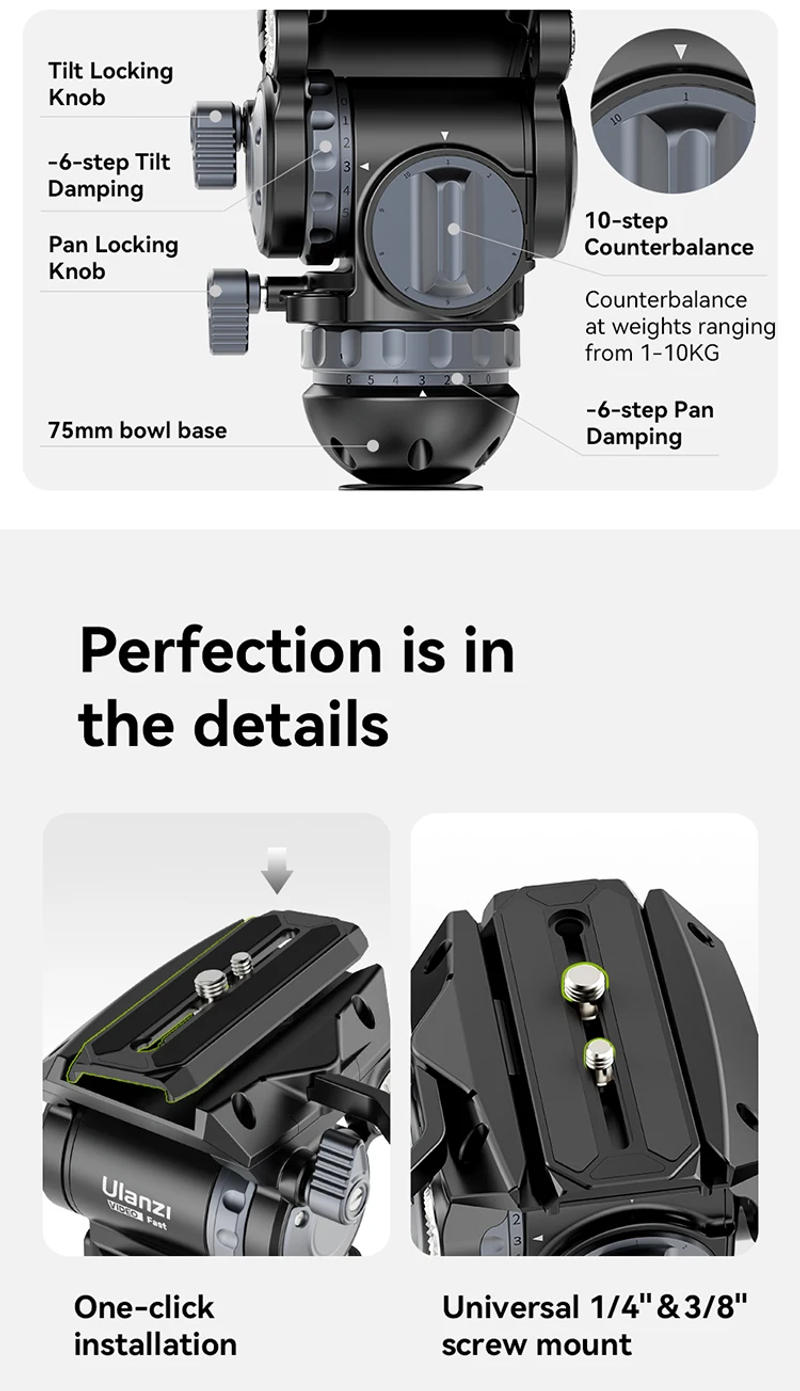 Description Picture 6 of itemUlanzi VideoFast Carbon Fiber Tripod Adjustable Support Heavy Duty Camera 164CM Load 10KG With Hydraulic Damping Fluid Head Ball