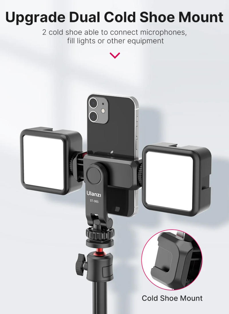 Description Picture 5 of itemUlanzi ST-06S 360°Rotatable Phone Holder Vertical Shoot PhoneMount Tripod Mount With Cold Shoe phone Clip Clamp Vlog Video