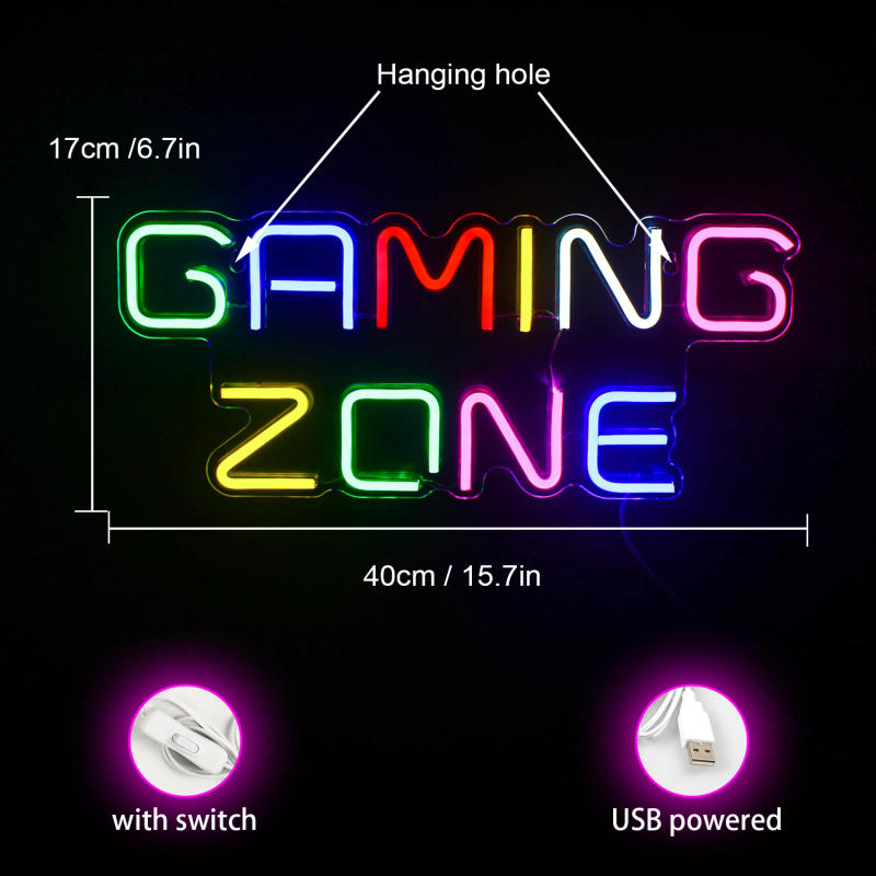 Description Picture 3 of itemGaming Zone Neon Led Sign Gaming Lighting for Wall Decor for Game Room Game Zone Man Cave Decor Teen Boys Room Decor USB Powered