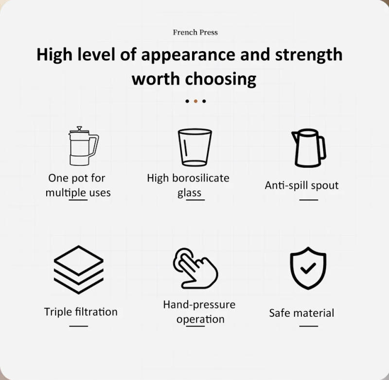 Description Picture 3 of item350ML/600ML/1000ML French Press Coffee Maker Pot With Filter Heat Resistant Borosilicate Glass Brewing Tea Milk Pot Coffee Maker