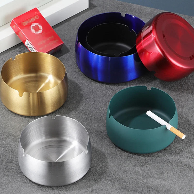 Description Picture 5 of itemRound Stainless Steel Cigarette Ashtray Portable Tabletop Silver Metal Ash Tray for Smoker