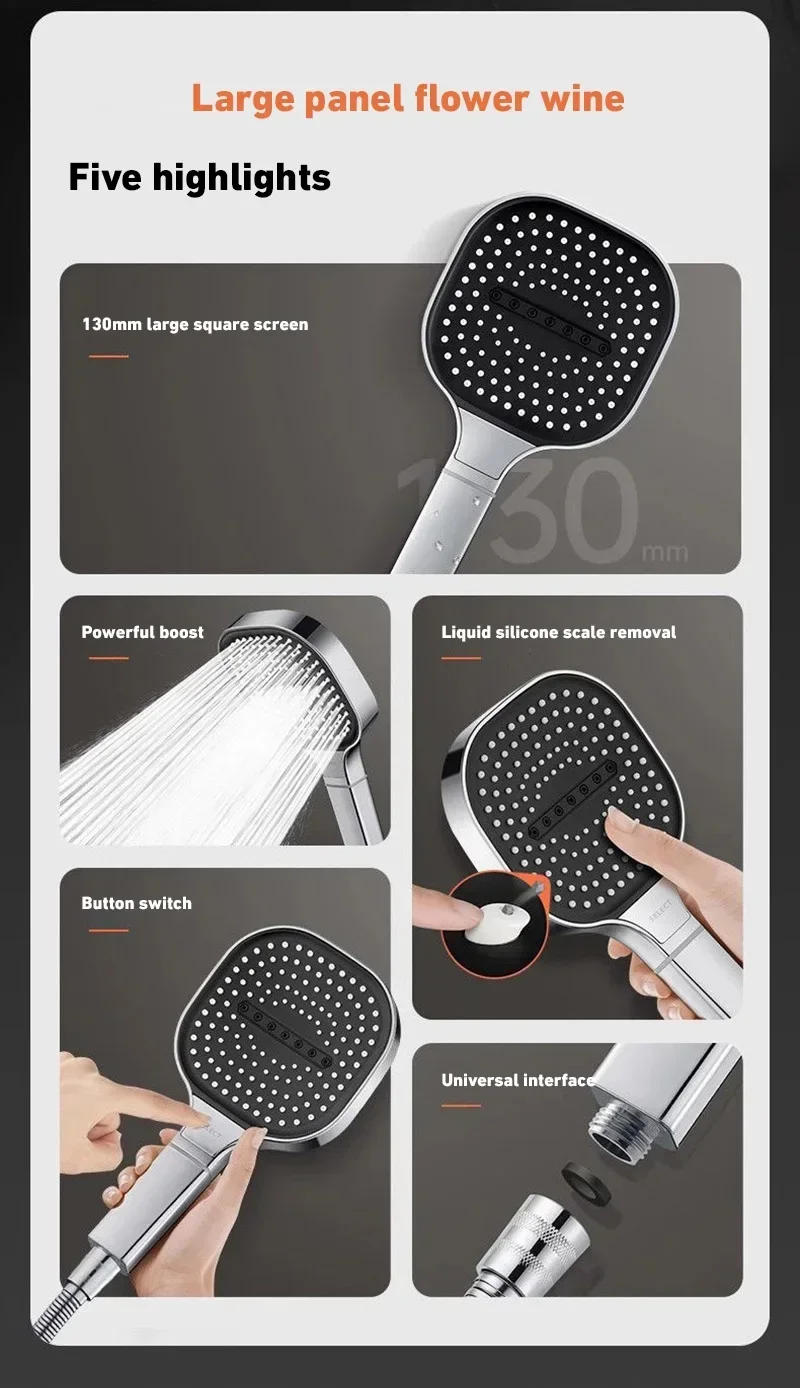 Description Picture 2 of itemXiaomi 13cm Large Panel Shower Head 3 Modes Adjustable High Pressure Massage Shower Head Filter Element Bathroom Accessories New