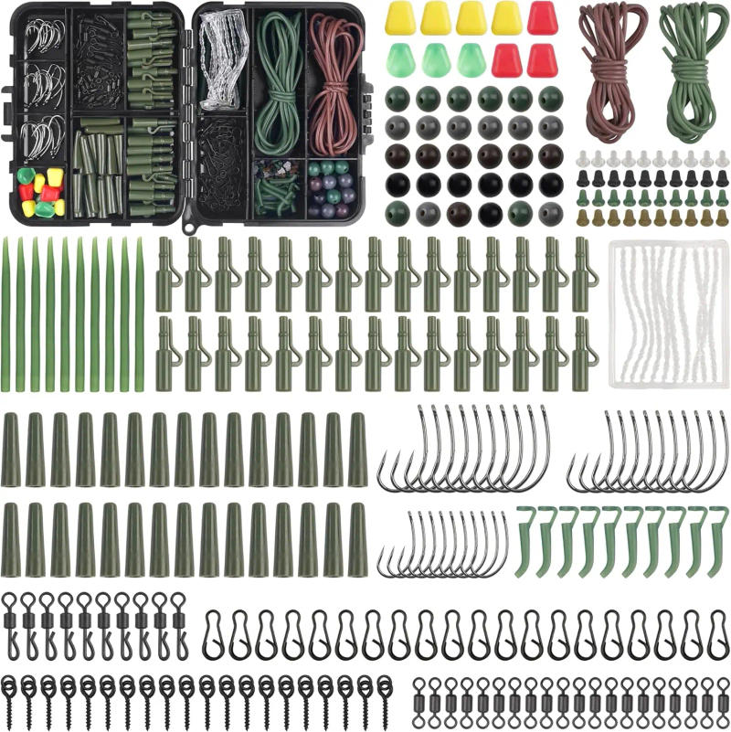 Description Picture 2 of item362PCS Carp Fishing rig Tackle Box Anti Tangle Sleeve line aligner Bait Screw Stopper Pre tied Carp fishing accessories