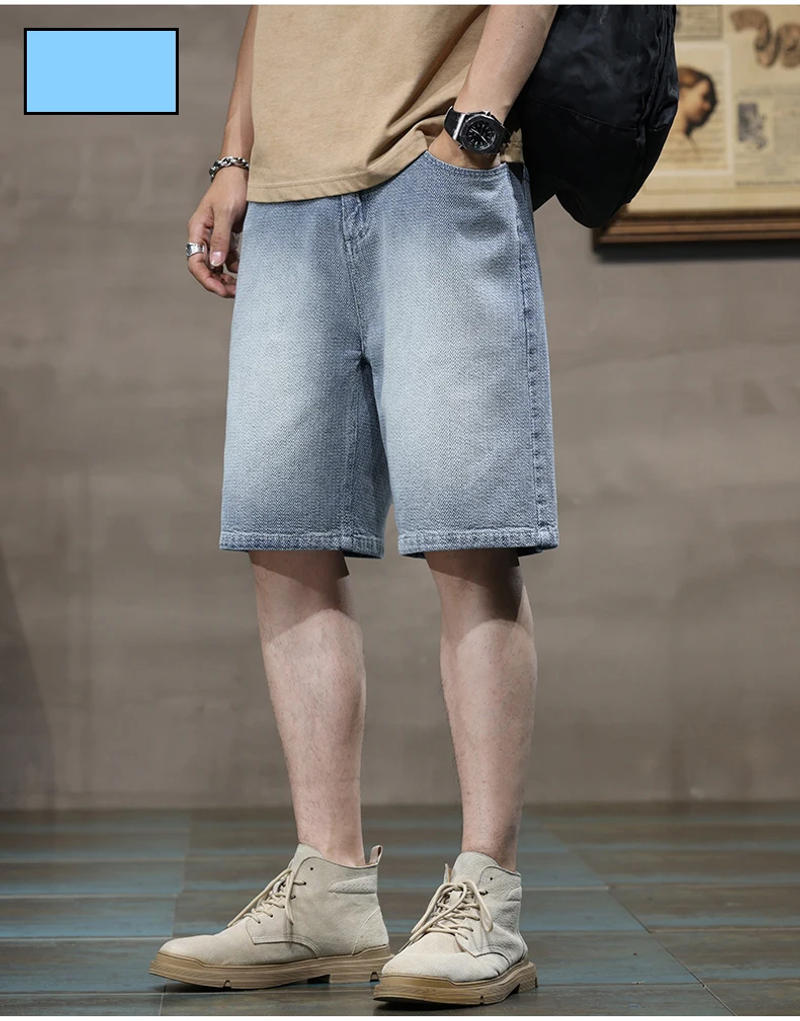 Description Picture 4 of item2024 Summer New Men's Starry Sky Pattern 5/4 Denim Shorts Skin friendly, Breathable, Loose, Soft and Comfortable Denim Shorts