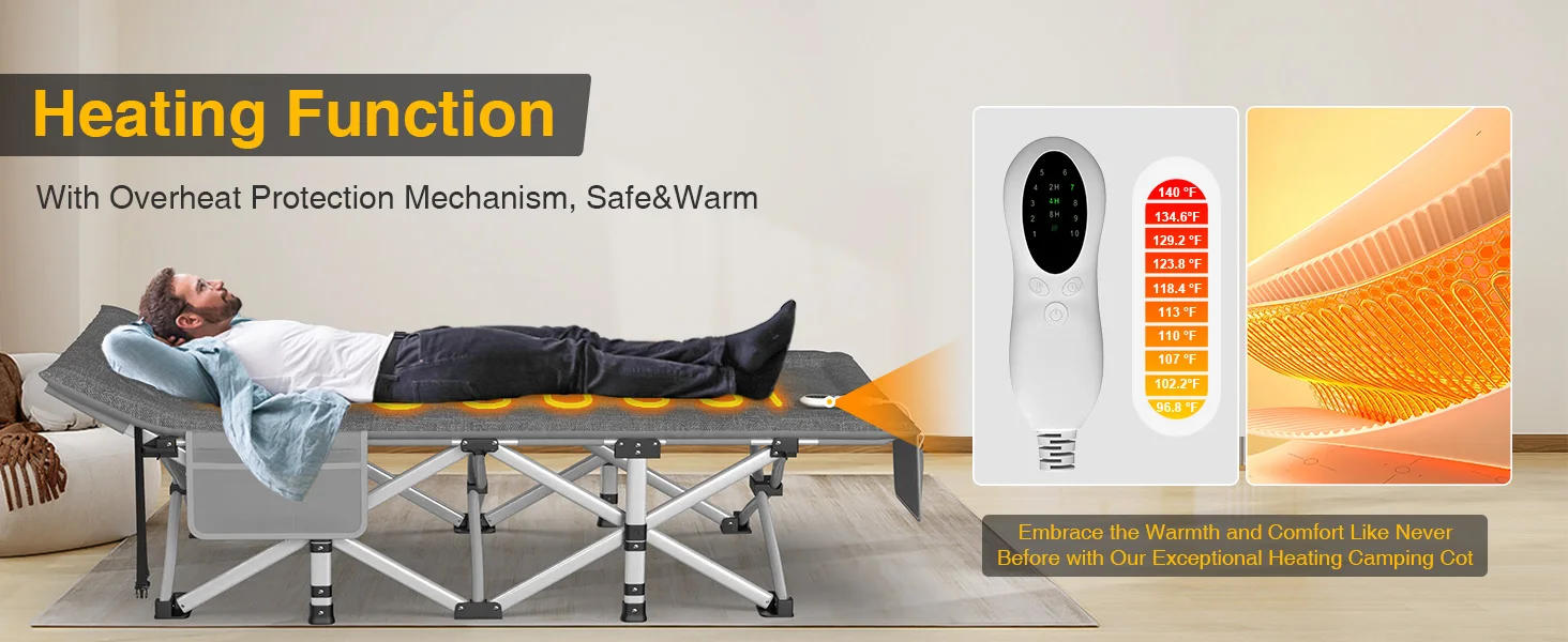 Description Picture 3 of itemHeated Camping Cot, Folding Camping Cot Bed for Adults Sleeping Portable Folding Outdoor Cots for Camping W/Build-in Soft Cotton