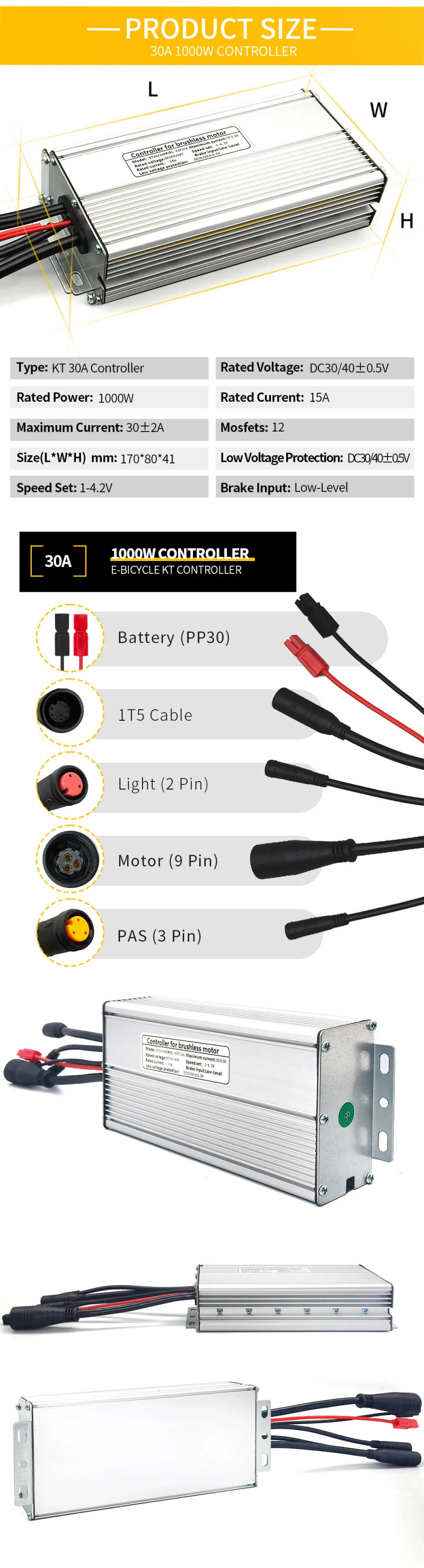 Description Picture 5 of itemEbike KT Controller 36V/48V 250W-1000W Julet Waterproof Plug 15A/17A/22A/25A/30A For Electric Bicycle Motor Conversion Kit
