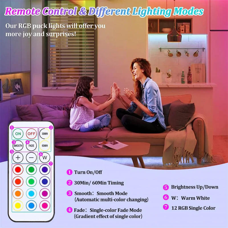 Description Picture 5 of itemLed Puck Lights E26/E27 Base RGB Color &Remote,Indoor Decoration for Non-Hardwired Wall Sconce Fixtures