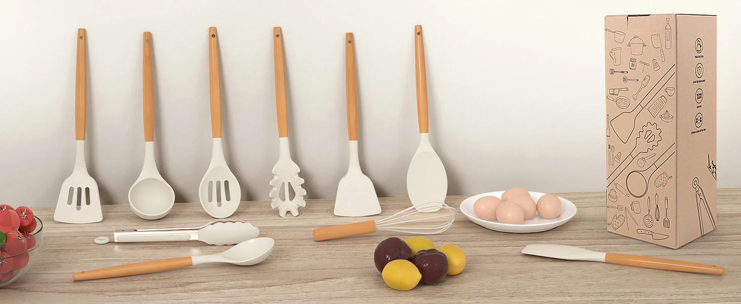 Description Picture 4 of item14PCS Silicone Kitchen Utensils Cooking Set Food Grade Cookware Utensils Turner Spatula Measuring Spoon Practical Kitchenware