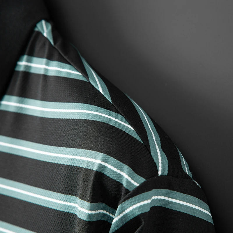 Description Picture 6 of item8XL 7XL 6XL 2024 Summer Top Grade New Designer Striped Polo Shirt Men Short Sleeve Lapel Mens Shirts Casual Loose Polos Homme